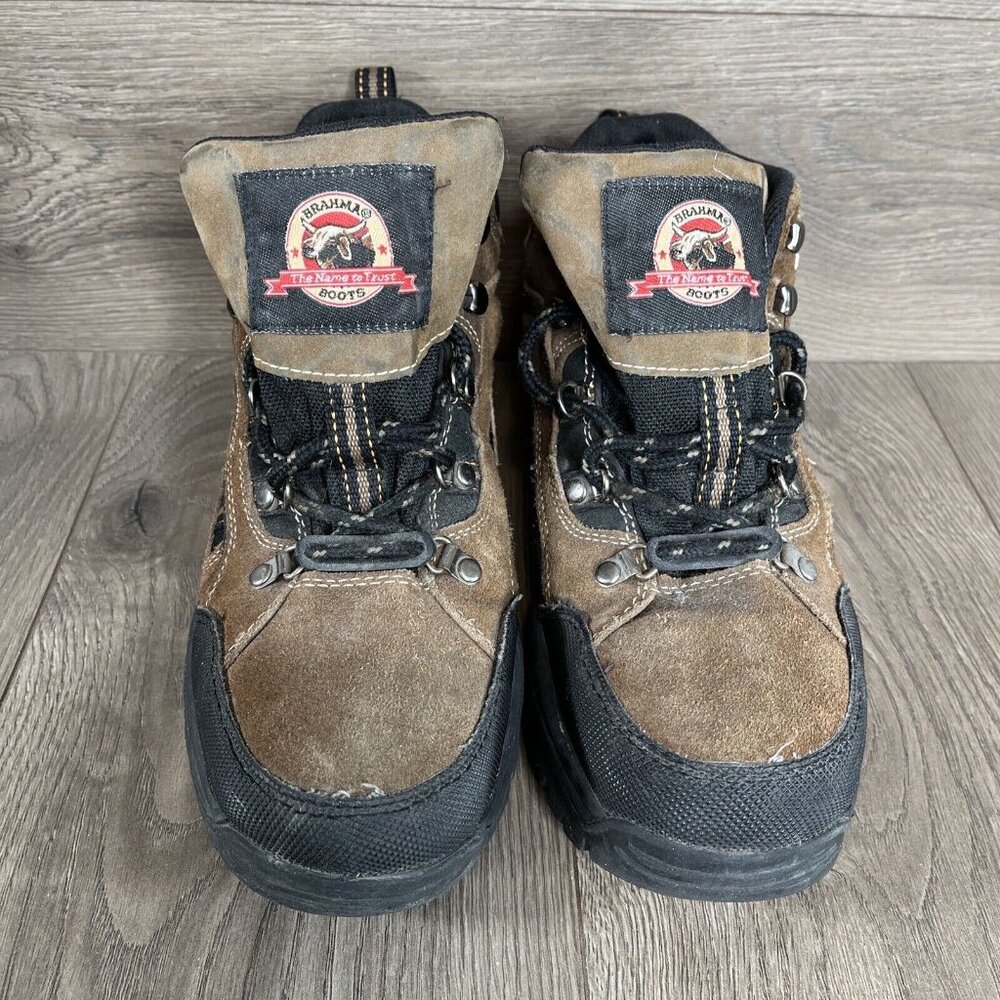 Brahmas Boots Mens 9.5 Work Or Outdoor Leather Brown Shoes Province Steel Toe - Picture 3 of 15